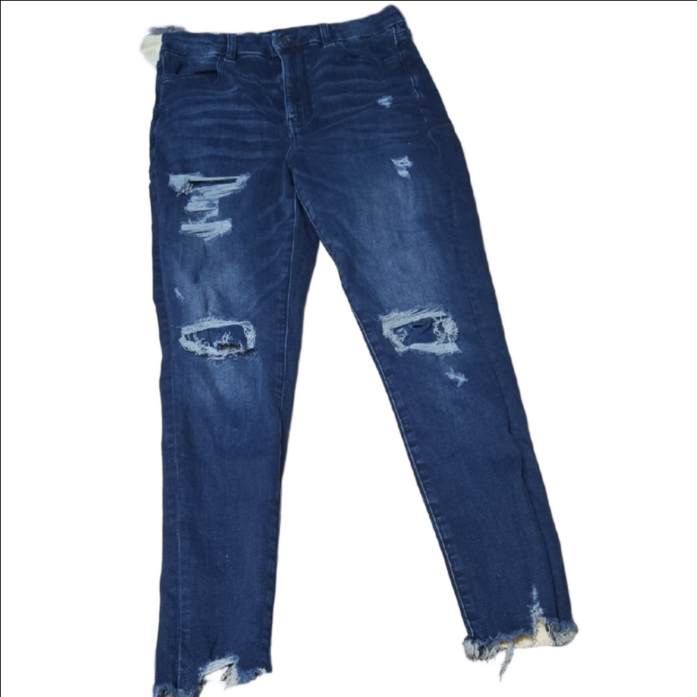 American Eagle Outfitters Dark Blue Distressed Skinny Jeans 10